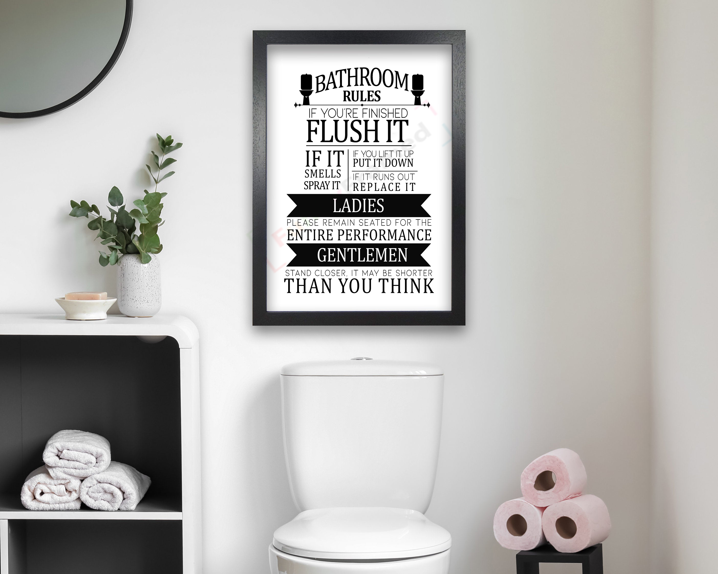Toilet WC Rules Poster Funny Humour Print Washroom Picture WordArt Sign Bathroom