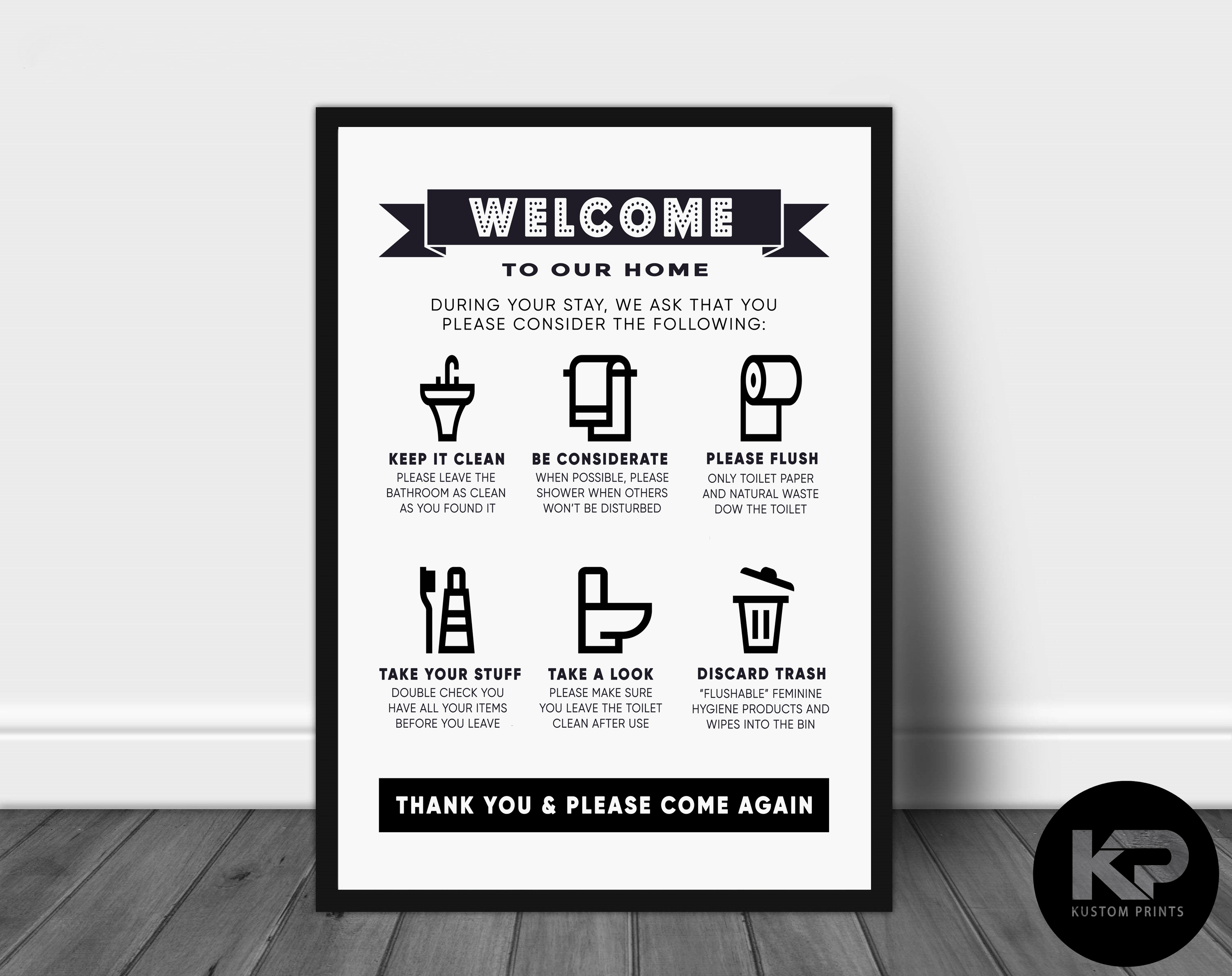 Toilet WC Rules Poster Funny Humour Print Washroom Picture WordArt Sign Bathroom