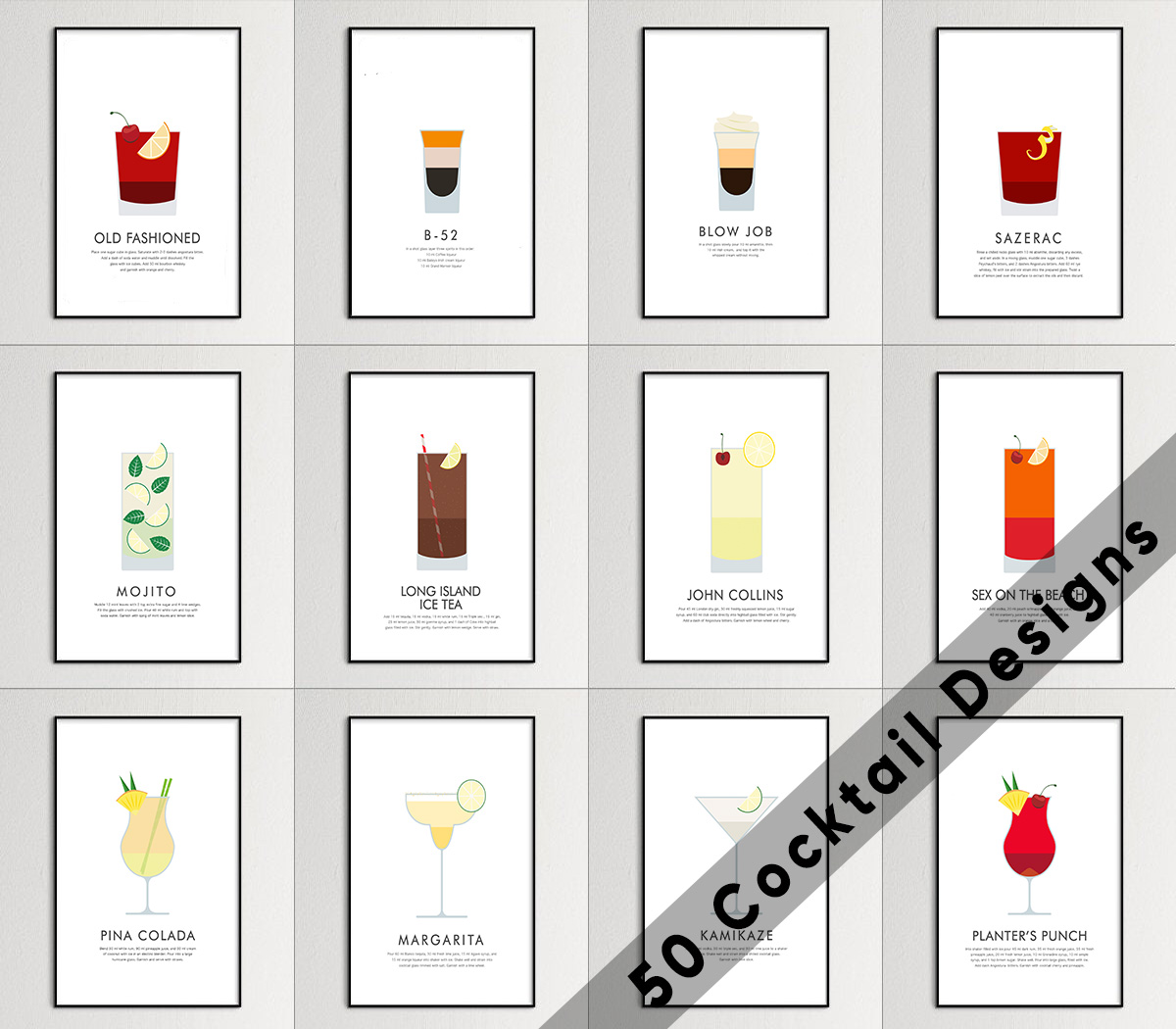 Cocktails Poster,Cocktail Recipe Print,Alcohol Art,Bar Poster,Kitchen Print